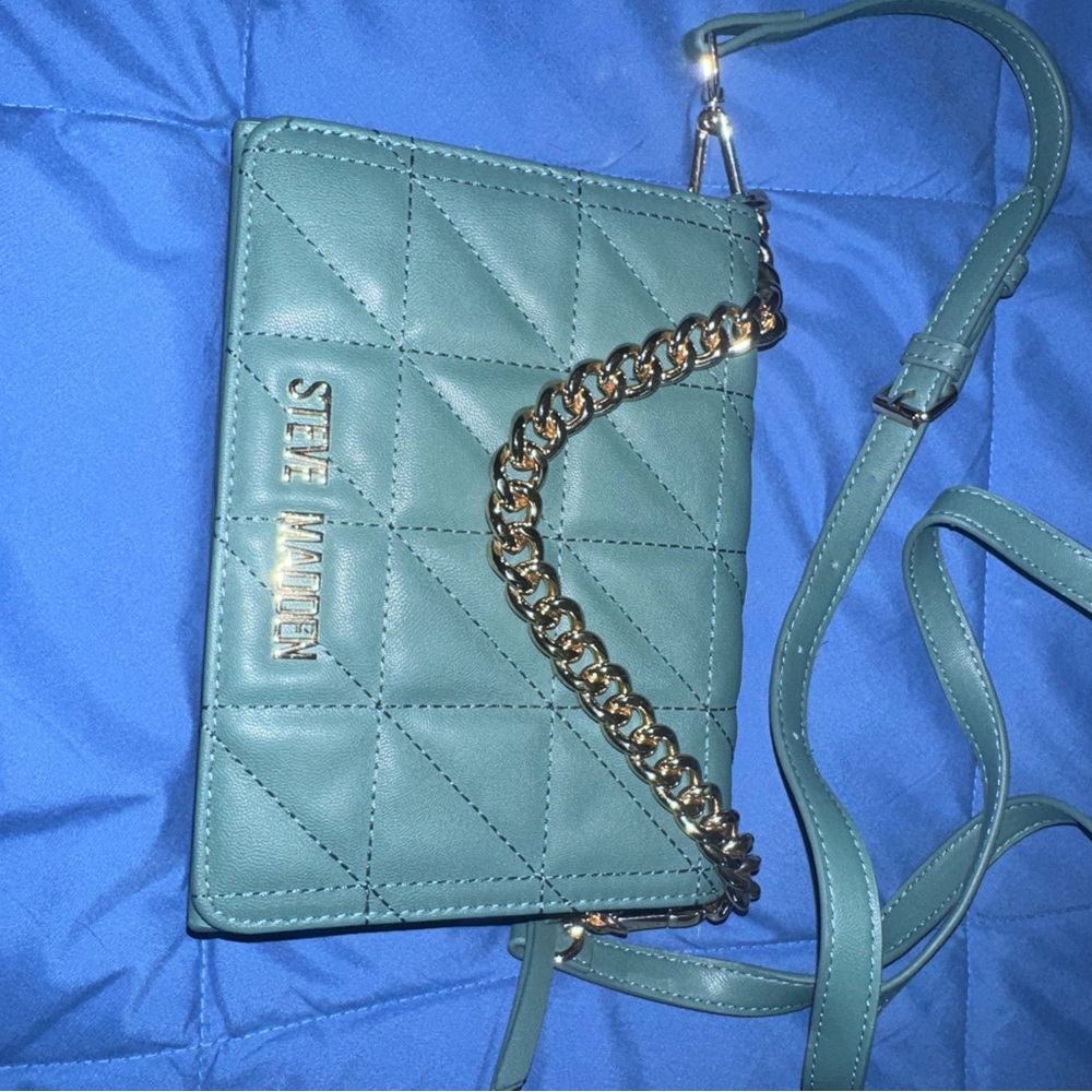 Steve Madden Aqua Quilted Crossbody Bag with Chain